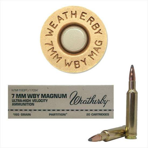 Weatherby 7mm Wby Mag Ammunition 160 Grain Nosler Partition Box of 20