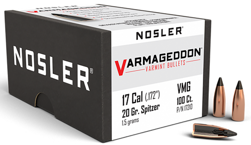 Nosler Varmageddon 17 Caliber (172 Diameter) Bullets 20 Grain Flat Base Tipped Box of 100