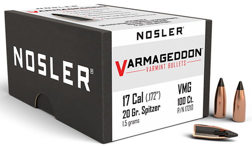 Nosler Varmageddon 17 Caliber (172 Diameter) Bullets 20 Grain Flat Base Tipped Box of 100
