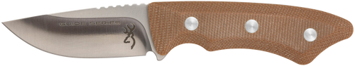 Browning Guide Series Small Fixed Blade Knife 3" Drop and Pen Point Blade Sandvik 14C28N Satin Blade Micarta Handle Tan