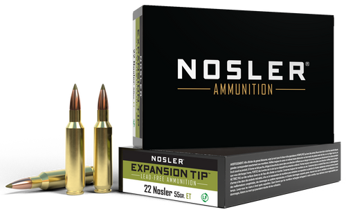 Nosler E-Tip 22 Nosler Ammo 55 Grain Nosler Expansion Tip (E-Tip) Polymer Tip Lead Free Box of 20