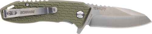 Schrade Tenacity Folding Knife 3" Modified Drop Point AUS-10A Satin Blade Green Aluminum Handle