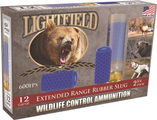 Lightfield Wildlife Control Less Lethal Extended Range 12 Gauge Rubber Slug 2-3/4" 130 Grain Box of 5 - Image 1