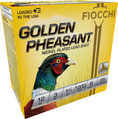 Fiocchi Golden Pheasant 12 Gauge Ammo 3" #6 Nickel Plated Lead Shot 1-3/4 oz Box of 25