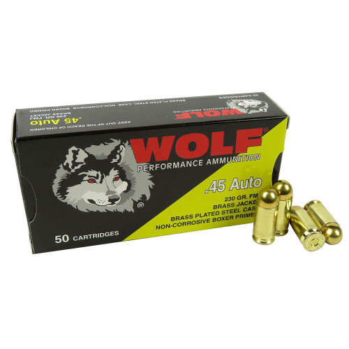 Wolf 45 ACP Ammunition 230 Grain FMJ 50 Rounds