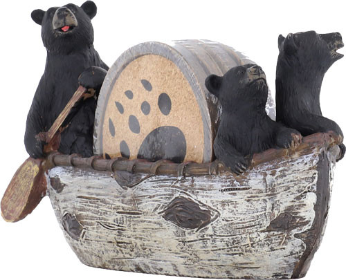 COASTER SET 4 PIECERIVERS EDGE BEARS IN A BOAT - Image 1