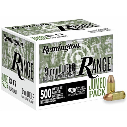 Remington Range Handgun Ammo 9mm Luger 115 Grain FMJ 500 Rounds