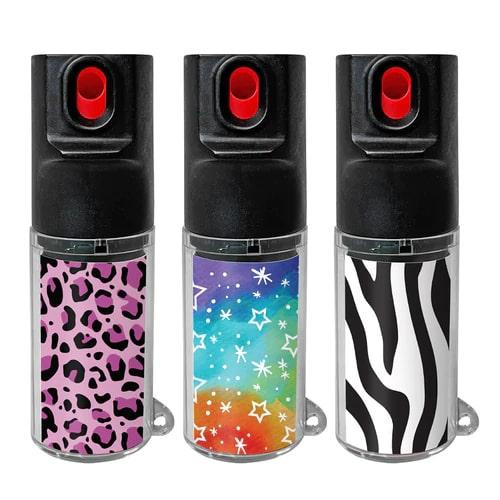 Mace Chameleon Pepper Spray 10 ft Range Pink Stars Zebra