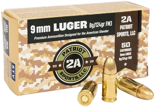 Patriot Sports Llc P9MM124F 9mm Luger Ammo 124 Grain Full Metal Jacket Box of 50