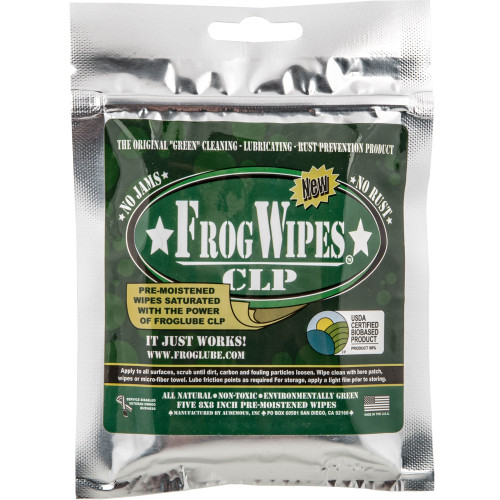 FrogLube Green Cleaning Non-Toxic CLP Gun Cleaning Wipes 5PK