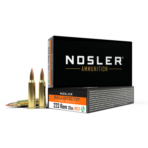 Nosler BT Varmint 223 Remington Ammo 35 Grain Nosler Ballistic Tip Polymer Tip Lead Free Box of 20