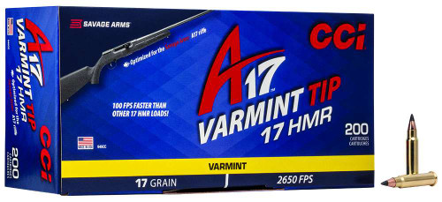 CCI A17 Varmint Tip 17 HMR Ammo 17 Grain Varmint Tipped Box of 200