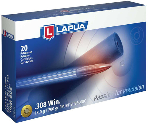 Lapua Subsonic 308 Winchester Ammo 200 Grain Full Metal Jacket Box of 20