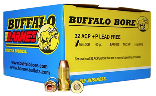 Buffalo Bore 32 ACP +P Ammo 60 Grain Barnes TAC-XP Solid Hollow Point Lead Free Box of 20