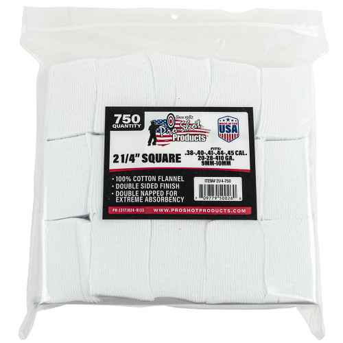 Pro-Shot Gun Cleaning Patches 38 to 45 Caliber, 20 Gauge, 410 Bore Square Cotton 750PK