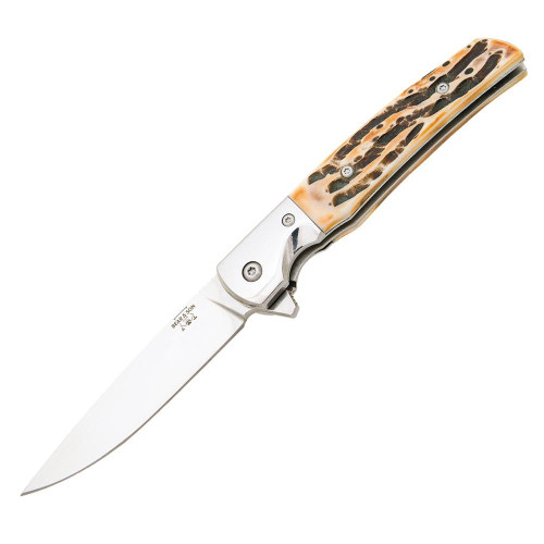 Bear & Son Rancher Sideliner Folding Knife 3.375" Drop Point Stag Bone Handle