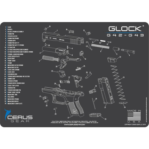 Cerus Gear Glock 42-43 ProMat Gun Cleaning Mat Gray 12x17