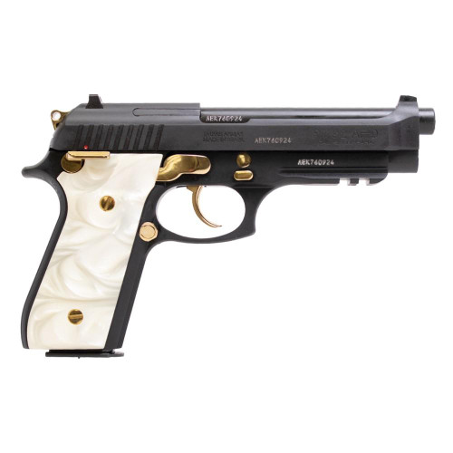Taurus PT92 9mm Luger Pistol 5" Barrel 17+1 Round Black with Pearl Grips and Gold Accents