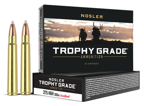 Nosler Trophy Grade 375 H&H Magnum Ammo 300 Grain Nosler AccuBond Bonded Polymer Tip Box of 20