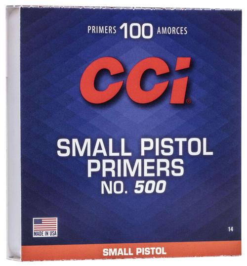 CCI Standard Pistol No. 500 Small Pistol Primers 100 Per Box 10 Boxes Per Case Total 1000