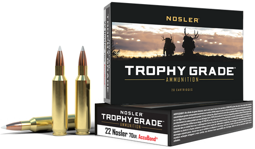 Nosler Trophy Grade 22 Nosler Ammo 70 Grain Nosler AccuBond Bonded Polymer Tip Box of 20
