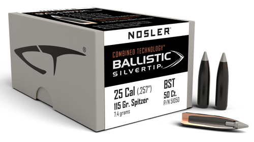 Nosler 25 Cal .257" 115gr Ballistic Silver Tip 50/Box