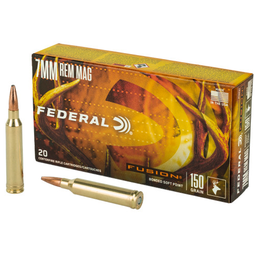 Federal Fusion 7mm Remington Magnum Ammo 150 Grain Bonded Round Nose Box of 20 - Image 1