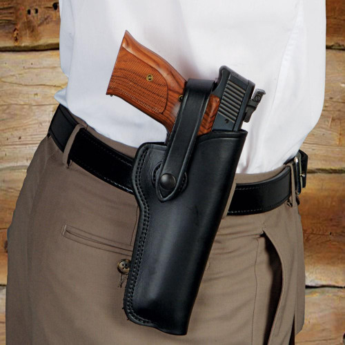 DeSantis Gunhide Woodsman OWB Holster Right Hand Browning Buck Mark, Ruger Mark I, Mark II Target, S&W 22A, 41 5.5" Leather Black