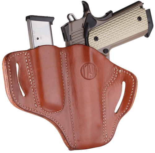 1791 Gunleather Multi-Fit Right Hand 1911 Frame 4-5 Inch Brown Belt Holster with Magazine Holder