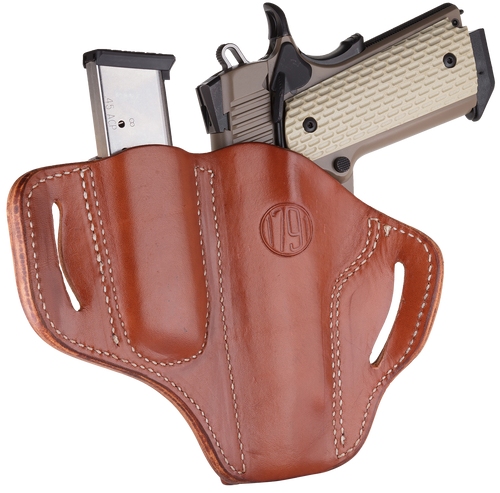 1791 Gunleather Multi-Fit Right Hand 1911 Frame 4-5 Inch Brown Belt Holster with Magazine Holder