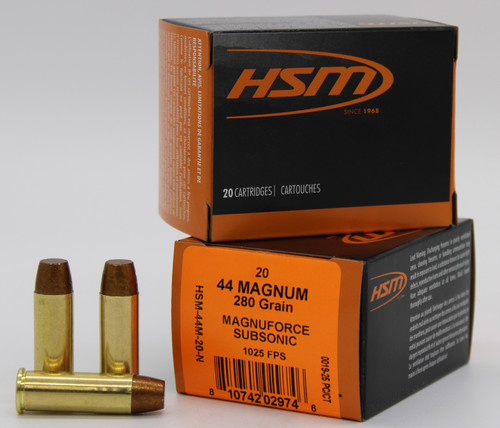 HSM Ammo 44 Rem Mag Subsonic Ammo 280 Grain Hard Cast Lead 20 Rounds