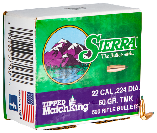 Sierra Tipped MatchKing 22 Caliber (224 Diameter) Bullets 60 Grain Box of 500