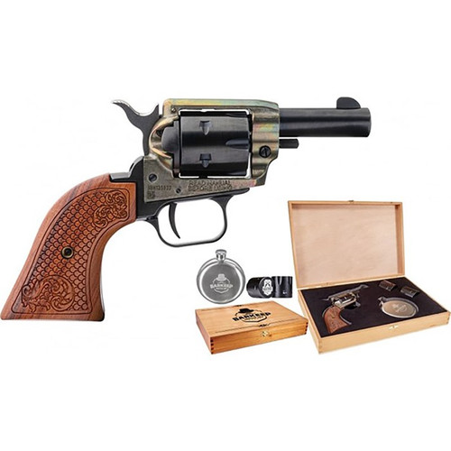 Heritage Barkeep .22 LR Revolver 2" Barrel 6 Rounds Black Case Hardened Finish with Flask, Shot Glasses, and Cedar Box