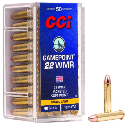 CCI GamePoint 22 Winchester Magnum Rimfire (WMR) Ammo 40 Grain Jacketed Soft Point Box of 50