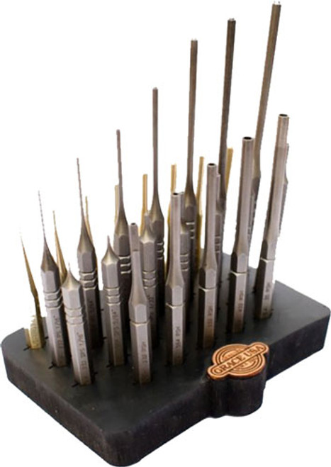 Grace USA 27-Piece Steel and Brass Roll Pin Punch Set with Bench Block