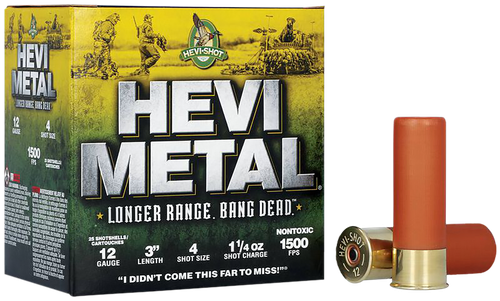 Hevi-Shot Hevi-Metal Longer Range 12 Gauge Ammo 3" #4 Steel and Bismuth Shot 1-1/4 oz Box of 25