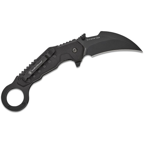 Smith & Wesson Extreme Ops Folding Knife 3" Karambit 8Cr13MoV Black Blade G-10 Handle Black