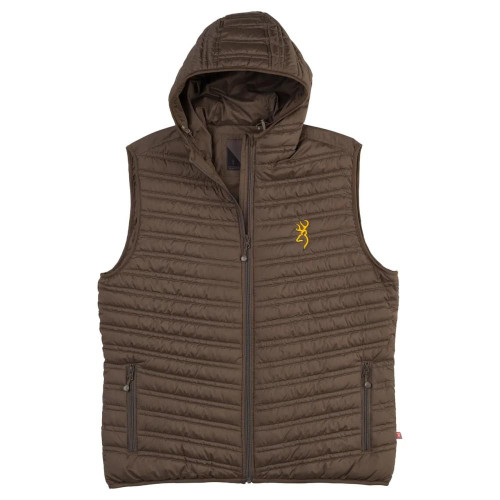 Browning Men's Packable Puffer Hooded Insulated Vest Major Brown Medium
