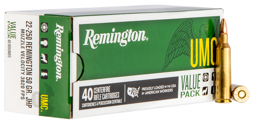 Remington UMC 22-250 Remington Ammo 50 Grain JHP Box of 40 Remington UMC 22-250 Remington Ammo 50 Grain JHP Box of 40