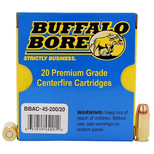 Buffalo Bore 45 ACP +P Ammo 200 Grain Jacketed Hollow Point Box of 20