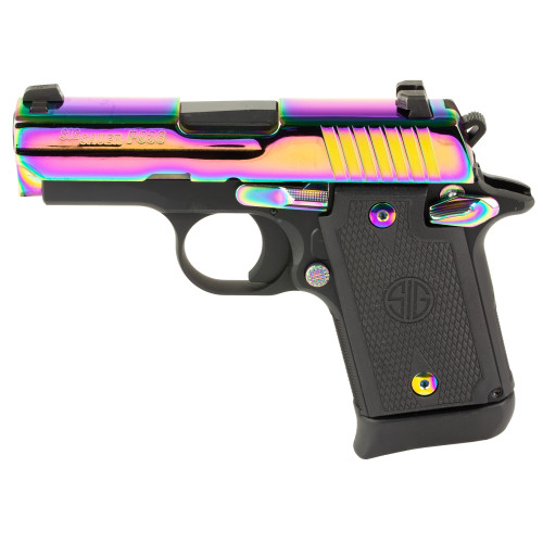Sig Sauer P938 9mm Luger Pistol 3" Barrel 7+1 Round Rainbow Titanium Slide Black Grip Black Frame