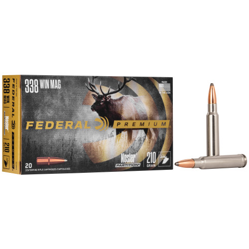 Federal Premium 338 Winchester Magnum Ammo 210 Grain Nosler Partition Box of 20