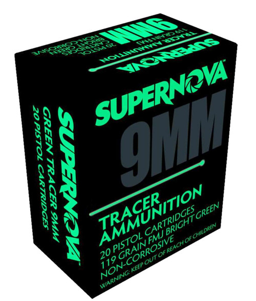 Supernova PMSN9MMG 9mm Luger Ammo 119 Grain Full Metal Jacket Green Tracer Box of 20