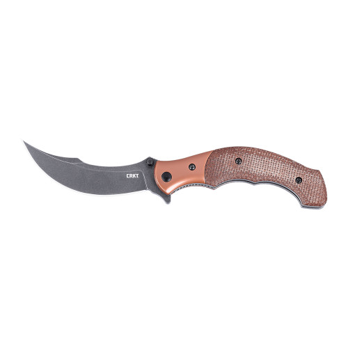 CRKT Ritual Compact Assisted Opening Pocket Knife 3.33" Trailing Point Sandvik 12C27 Stonewashed Blade Micarta Handle Brown