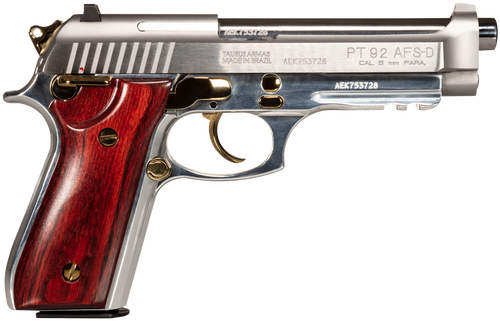Taurus PT92 9mm Luger Pistol 5" Barrel 17+1 Round Stainless Steel with Wood Grip Taurus PT92 9mm Luger Pistol 5" Barrel 17+1 Round Stainless Steel with Wood Grip