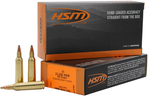 HSM 22-250 Remington Ammo 55 Grain Soft Point Box of 20