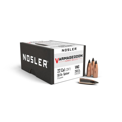 Nosler Varmageddon 22 Caliber (224 Diameter) Bullets 55 Grain Flat Base Tipped Box of 250