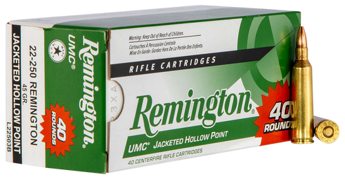 Remington UMC 22-250 Remington Ammo 45 Grain Jacketed Hollow Point Box of 40