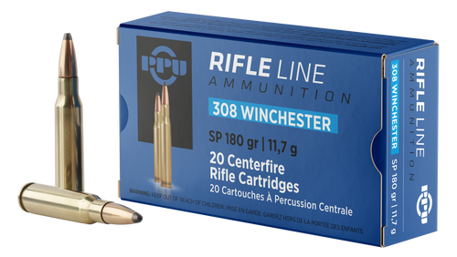 PPU 308 Winchester Ammo 180 Grain Jacketed Soft Point Box of 20
