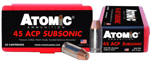 Atomic Ammunition 45 ACP Ammo 250 Grain Bonded Jacketed Hollow Point Box of 50 Atomic Ammunition 45 ACP Ammo 250 Grain Bonded Jacketed Hollow Point Box of 50